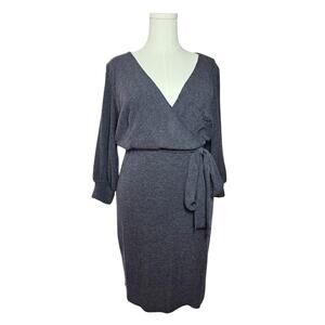 NWOT Charcoal Gray Wrap Dress 2X Ribbed Knit Tie Waist Long Sleeve Bodycon